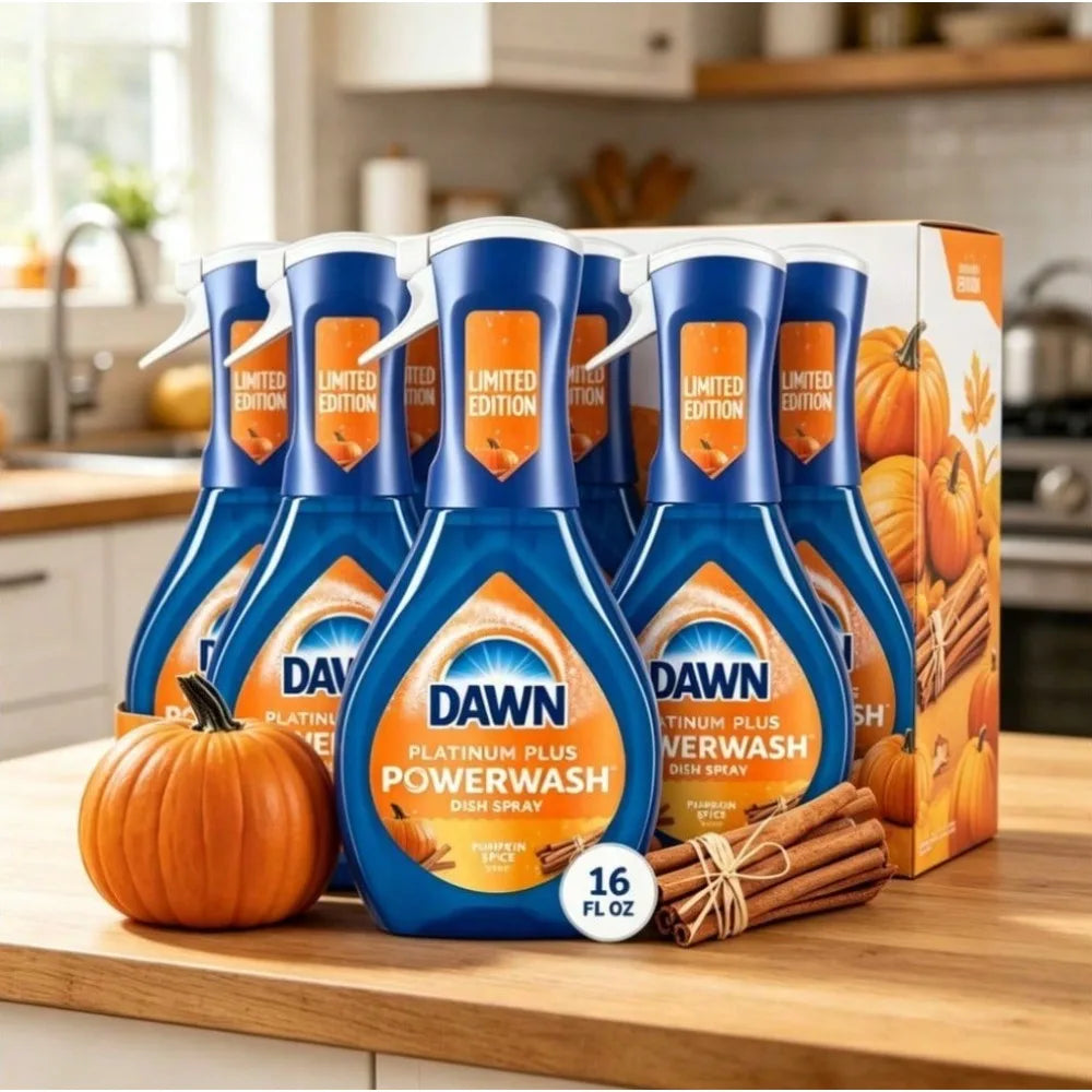 Dawn Limited Pumpkin Spice Scent Powerwash Dish Spray Fast Acting Degreasing Foam | Multi-scene Household Cleaner Ideal For Festive Kitchen Daily Cleaning And Fabric Stain Treatment