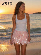 Sexy Sequined Women's Mini Skirts Chic High Waist Short A-line Beach Skirt 2026 Spring Summer Lady Y2k Party Wear