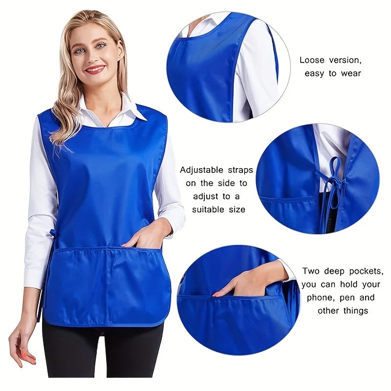 Cobbler Apron With Side Release Buckle For Women Men, Sleeveless Hairdresser Server Smock Jacket For Work Kitchen Garden Art, 4 Pockets Barber Aprons Vest Fast Drying Polyester For Cleaning Painting YVIP