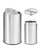 50L Stainless Steel Trash Can With Flip Lid And Removable Inner Bucket For Kitchen Home Office