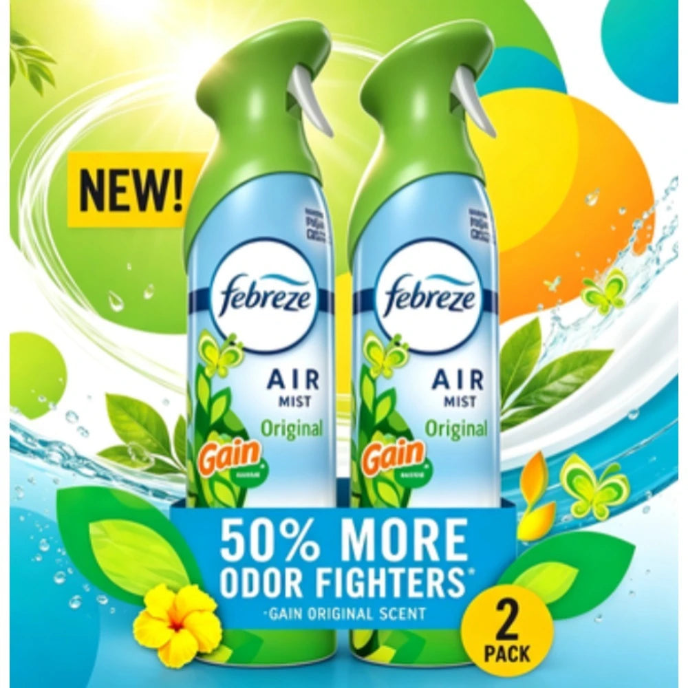 Febreze Air Mist Odor-Eliminating Air Freshener, Gain Original Fragrance, 8.1 oz Bottles, 2 Pack