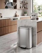 13 Gal / 50 L Step-On Trash Can, Stainless Steel Kitchen Garbage Can with Soft Close Lid, Removable Inner Bucket & Rear Handle for Easy Transport