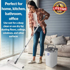 3-Chamber Mop Bucket Set, Separates Dirty & Clean Water, Flat Mop with 360° Head, 3 Reusable Microfiber Pads, Wet & Dry Use, Hands-Free Cleaning
