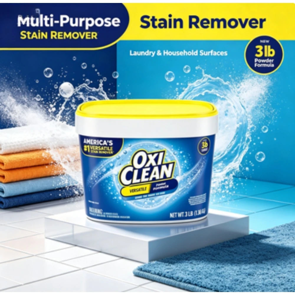 OxiClean Multi-Purpose Stain Remover Powder 3 lb, powerful formula tackles tough stains on laundry and various household surfaces for all-around deep cleaning use