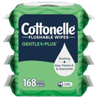 Flushable Wet Wipes with Aloe & Vitamin E, 4 Flip-Top Packs, 42 Wipes Each, 168 Total, Gentle & Moisturizing