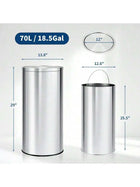 50L Stainless Steel Trash Can With Flip Lid And Removable Inner Bucket For Kitchen Home Office