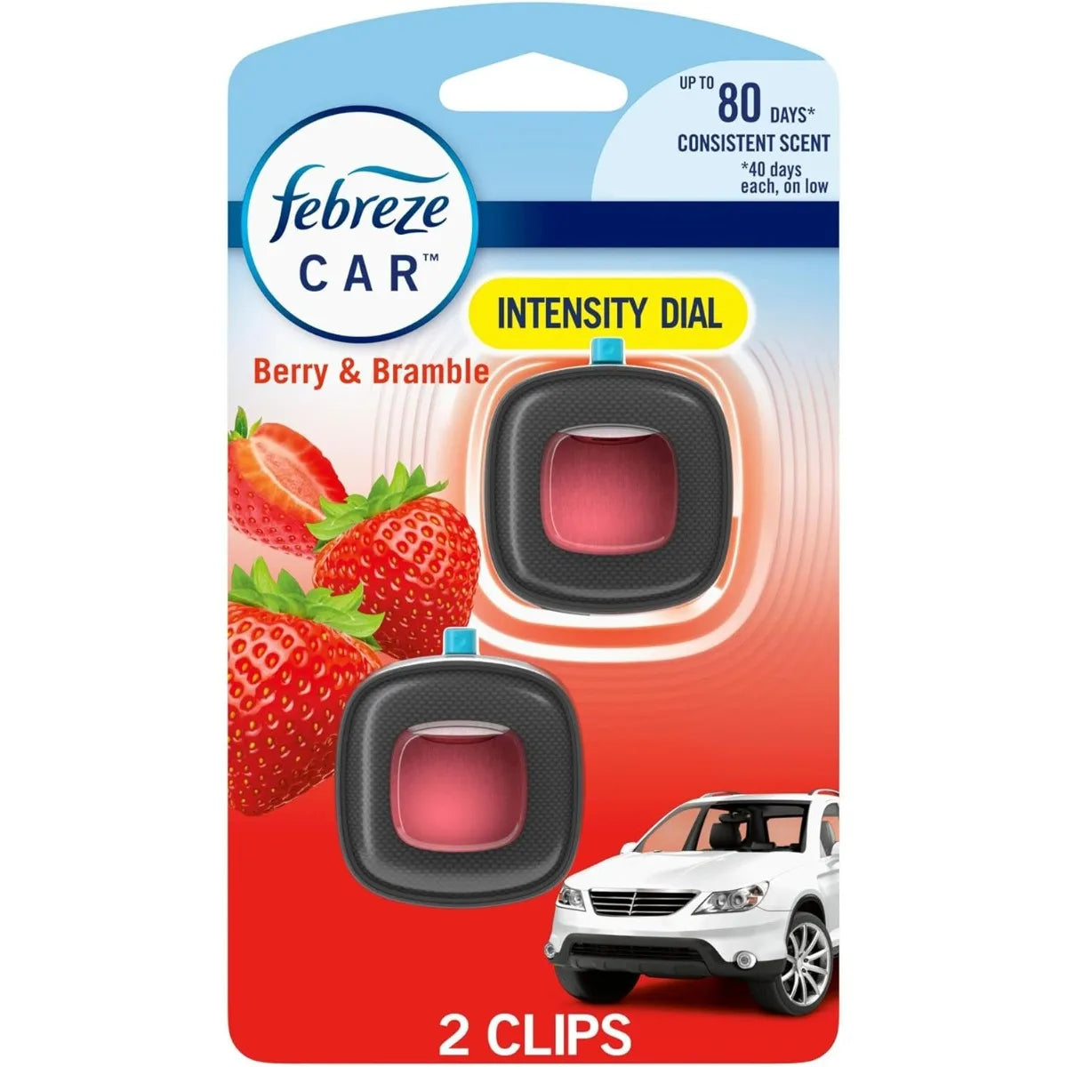Febreze Car Air Freshener Vent Clip Berry & Bramble Scent, .06 oz. Car Vent Clip, 2 Count
