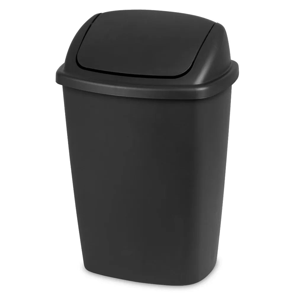 Swing Top Kitchen Trash Can 7.5 Gallon Black Garbage Bin with Lid Odor Control & Hands-Free Operation Compact Step-On Design for Under Sink Bathroom Office Home Use Durable Plastic Wastebasket