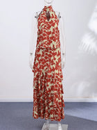 Women's Printed V-Neck Halter Long Dress Suits Bohemian Sleeveless Backless Party Midi Skirt 2026 Summer Fashion Holiday Outfits