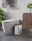 1.6 Gal Step-On Trash Can, Stainless Steel Small Bathroom Garbage Bin with Soft Close Lid, Slim Space-Saving Design, Removable Inner Bucket for Bathroom, Bedroom, Office