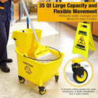 35 Qt Commercial Mop Bucket with Side Press Wringer, Heavy Duty Floor Cleaning Set with Wet Floor Sign, Yellow